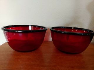 Set Of 2 Arcoroc Red Ruby Fruit / Dessert Bowls 5 3/4 " Diameter 3 1/4 " Tall