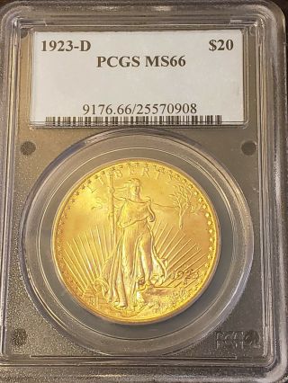 1923 - D Saint - Gaudens Gold $20 Double Eagle Pcgs Ms - 66 Ebay Lowest For Date,  Grade