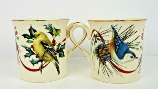 Lenox Winter Greetings Cups By Catherine Mcclung: Goldfinch & Nut Hatcher Usa