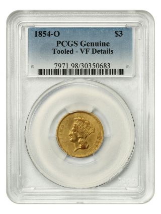 1854 - O $3 Pcgs Vf Details (tooled) - 3 Princess Gold Coin