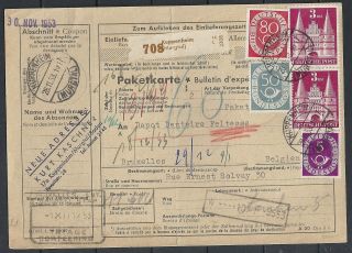German Federation 1953 Mixed Franked Packetcard Kuppenheim - Brussels