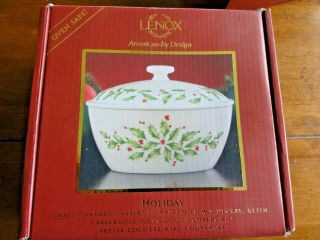 Lenox,  Holiday Small Covered Casserole Holly Pattern