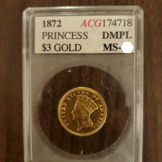 1872 $3 Gold Uncirculated Dmpl