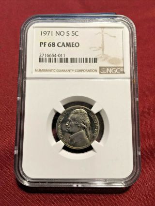 1971 No S Mark 5c Ngc Pf 68 Cameo - Jefferson Nickel Error