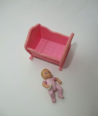 Fisher Price Loving Family Dollhouse Pink Baby Girl Doll Figure W/ Bottle Cradle