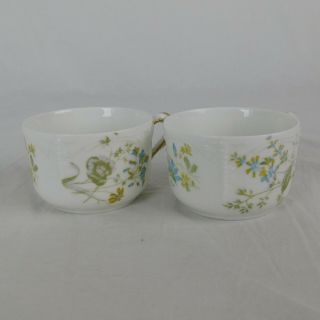 M Redon 5069 Limoges Set Of 2 Teacups White W/blue & Yellow Flowers Floral Gold