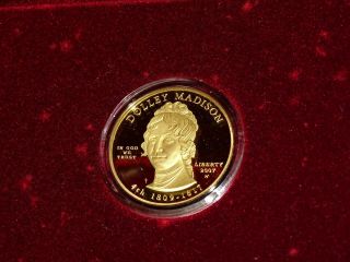 2007 - W Dolley Madison First Spouse $10 Gold Proof Coin W/ Case And 1/2 Ounce