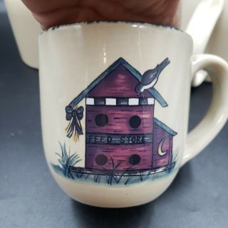 4 Home And Garden Party Stoneware,  Coffee Mug,  Birdhouse - Old Stock