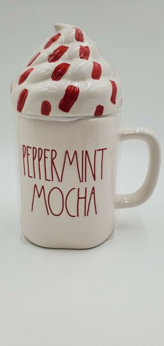 Rae Dunn Magenta Peppermint Mocha Coffee Mug With Topper Christmas Holiday Ll