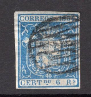 Spain 1854 Coat Of Arms 6r Blue Vf 30 Cv$325