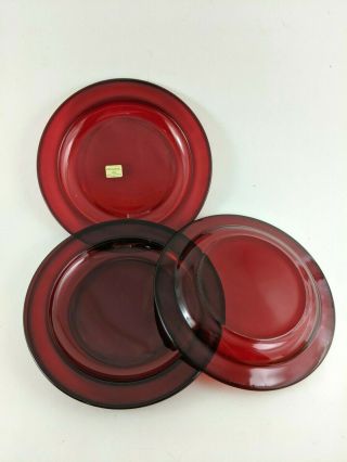 Vintage Arcoroc Red Glass Salad Plates 7 " 8 " Set Of 4 Made In France Ruby Red