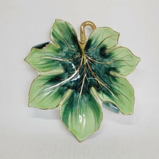 Vintage Saji Japan Fancy China Hand Painted Leaf China Trinket Dish 7 " X 6.  5 "