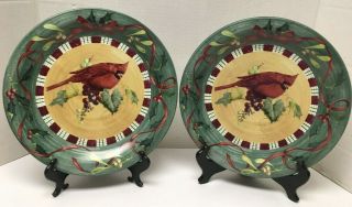 (2) Lenox Winter Greetings Everyday 10 3/4 " Dinner Plates Cardinals Red Birds