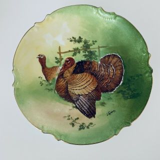 Antique Limoges Coronet France Turkey Plate - Artist Signed George Borgfeldt