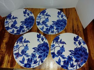Set Of 4 Royal Norfolk Blue Floral Dinner Plates 10.  5 " Diameter