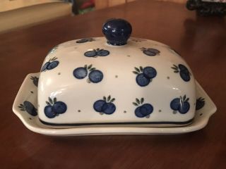 Polish Pottery Blueberry Covered Butter Dish