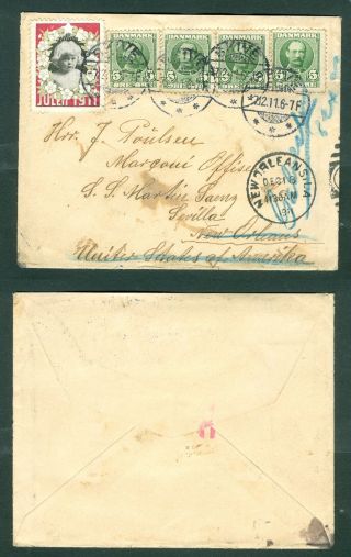 Denmark.  1911 Cover.  Seal,  Row 5 Ore King.  Adr: Orleans Usa.  Redirected