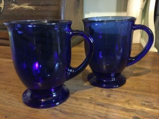 Anchor Hocking Cobalt Blue Glass Mugs,  Set Of Two,  Vintage