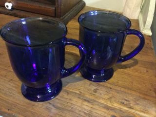 Anchor Hocking Cobalt Blue Glass Mugs,  Set Of Two,  Vintage 2