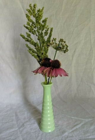 Vintage Jadeite Jeanette? Depression Glass Art Deco 6 " Bud Vases