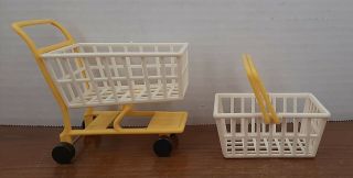 Grocery Shopping Cart & Basket Pretend Play Plastic Yellow White Baskets