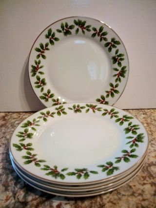 Better Homes & Gardens Holiday 2009 Holly Berry Pattern Salad Plate 9 " Set Of 4