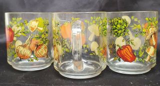 Set/ 3 Vtg Spice Of Life Vegetable Garden Arcoroc France Glass Mug Coffee Cup