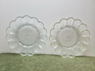 2 Indiana Glass Crystal Hobnail Deviled Egg Round Serving Dish Plate 11 "