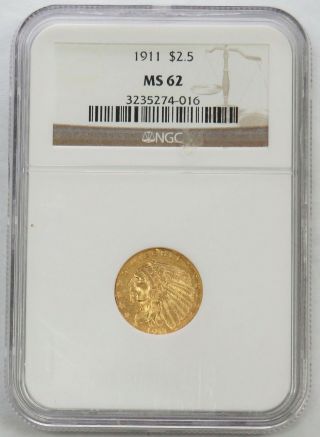 1911 Gold Us $2.  5 Indian Head Quarter Eagle Coin Ngc State 62