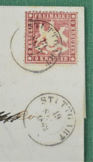 WURTTEMBERG GERMANY 9k STAMP COVER 1862 TO BERLIN (H129) 2
