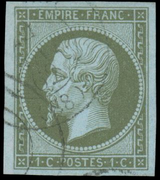 France 1860 1c Olive Green On Pale Blue 12 Full Margins Light Cancel Extre