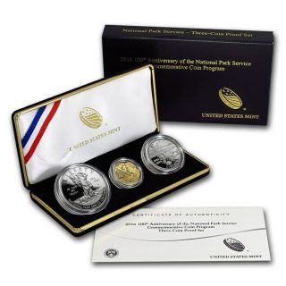 2016 100th Anniv National Park Service Silver/gold,  Boxed 3 Coin Set,  (65048)