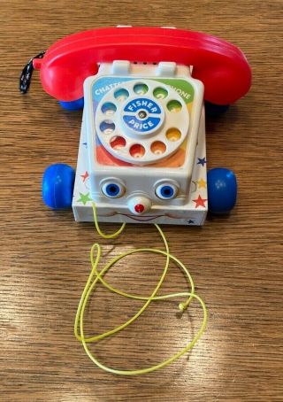 Vintage 1961 Fisher Price Chatter Phone 747 Telephone Pull Toy With Moving Eyes