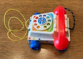 Vintage 1961 Fisher Price Chatter Phone 747 Telephone Pull Toy with Moving Eyes 2