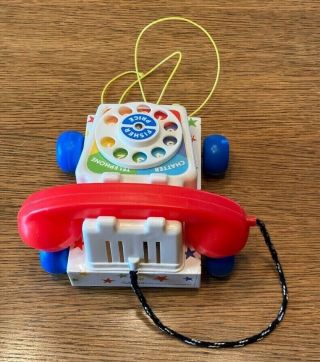 Vintage 1961 Fisher Price Chatter Phone 747 Telephone Pull Toy with Moving Eyes 3