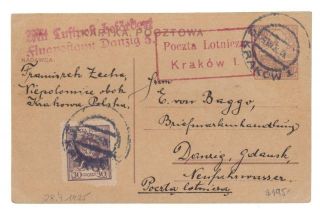 Poland: 1925 Airmail,  Krakow To Danzig,  Uncommon