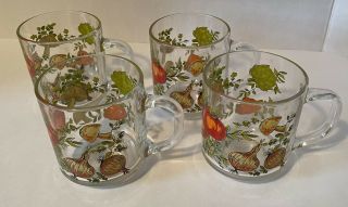 4 Vintage Spice Of Life Vegetable Garden Arcoroc France Glasses Mugs Retro Set