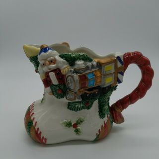 Fitz And Floyd Omnibus Christmas Pitcher Creamer Holiday Toys Holly Decor 1996