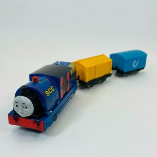 Thomas & Friends Trackmaster Timothy Scc With Yellow Boxcar & Blue Box Car