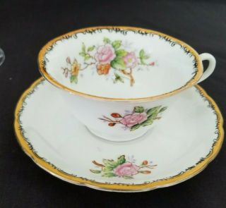 Vintage Hand Painted Chikaramachi Floral Pattern Tea Cup & Saucer Made In Japan