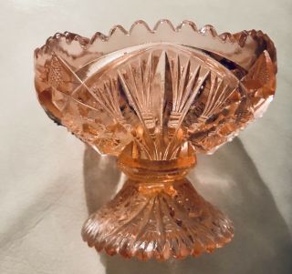 Vintage Pink Depression Glass Deep Cut Pedestal Candy Dish Sawtooth Star Fan 3
