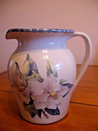 Home & Garden Party Stoneware Pitcher 2000 W/magnolia Floral Pattern - Handmade