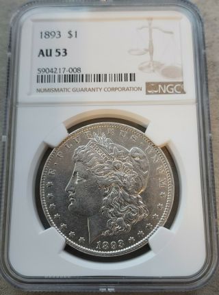 1893 P Morgan Silver Dollar Ngc Au53.  Key Date Coin.
