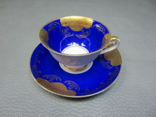 Vintage Porzellan Imperial Bavaria Demitasse Cup And Saucer Blue And Gold 305
