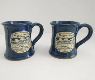 Handmade Hawks Nest Beach Coffee Mugs Old Lyme Ct Blue Signed Pottery Cups Set 2