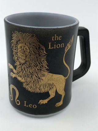 Vintage Federal Glass Zodiac Coffee Mug Gold On Black - Leo Lion