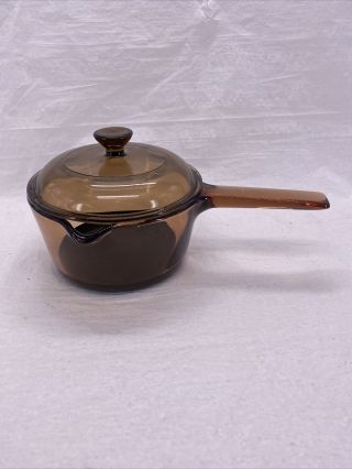 Corning Ware Pyrex Vision Amber Cookware 1l Liter Saucepan Pot W/spout & Lid