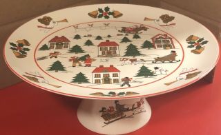 The Joy Of Christmas Jamestown China Japan Footed Pedestal Ceramic Cake Plate