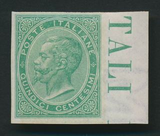 Italy Stamp 1863 15c Veii Green De La Rue Imperf Proof Kingdom,  Wmk,  Og Vf