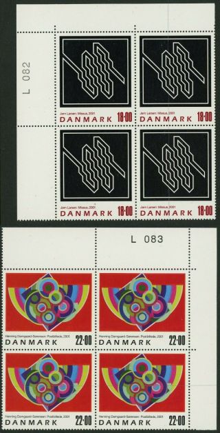 Denmark 1204 - 1205 Contemporary Paintings Postage Stamp Corner Blocks 2001 Mnh